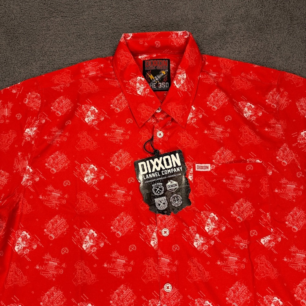 Dixxon‎ Flannel Company The 350 Shirt Mens 2XL Mechanic Engine Print Button Up - Picture 2 of 11